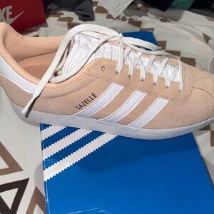 Adidas Gazelle Light Tan and White Sneakers